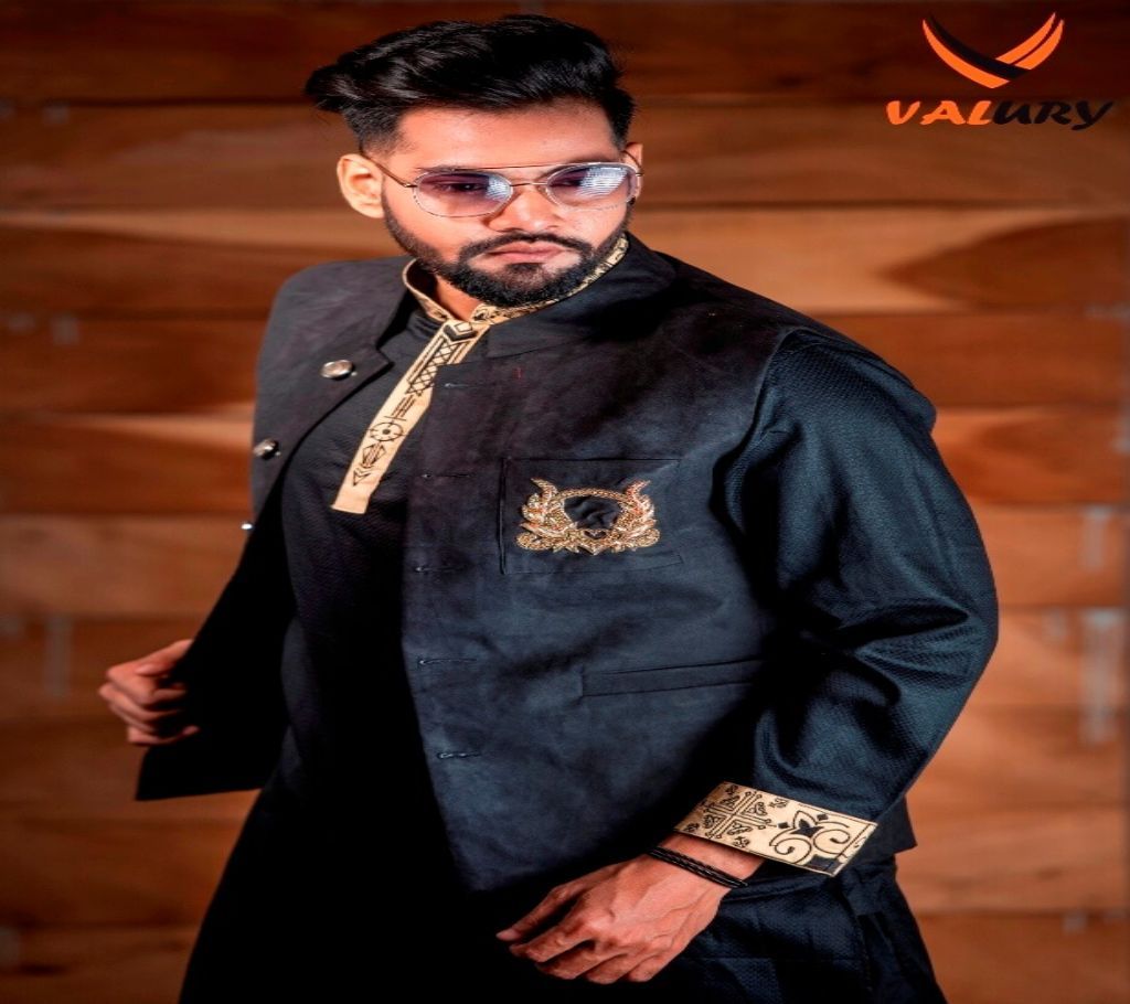 Black & Golden Embroidery Panjabi