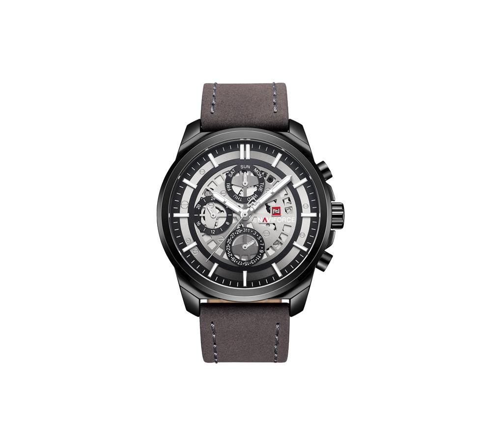 NAVIFORCE NF9129 Grey PU Leather Chronograph Watch For Men - Grey & Black