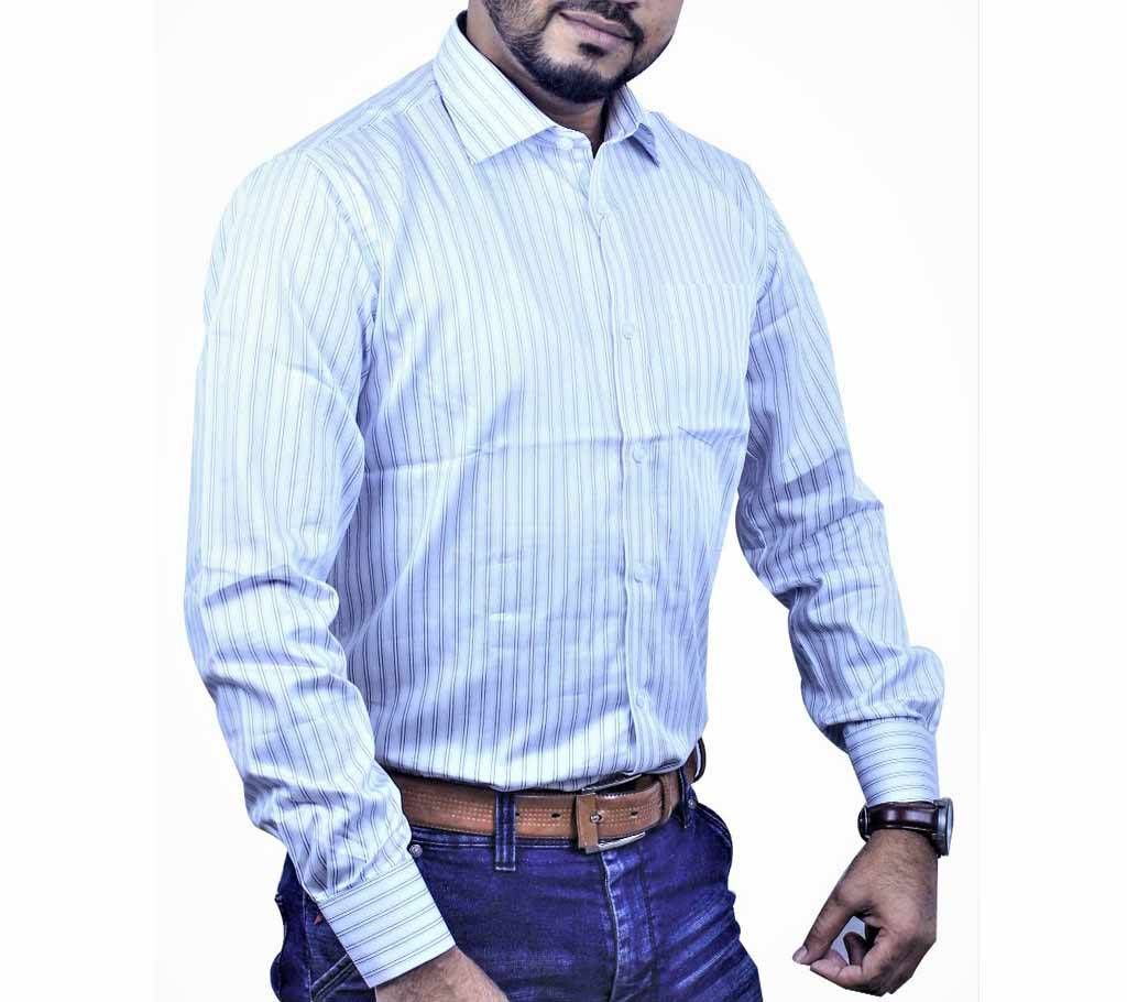 Mens Cotton Formal Shirt- White and Black Striped