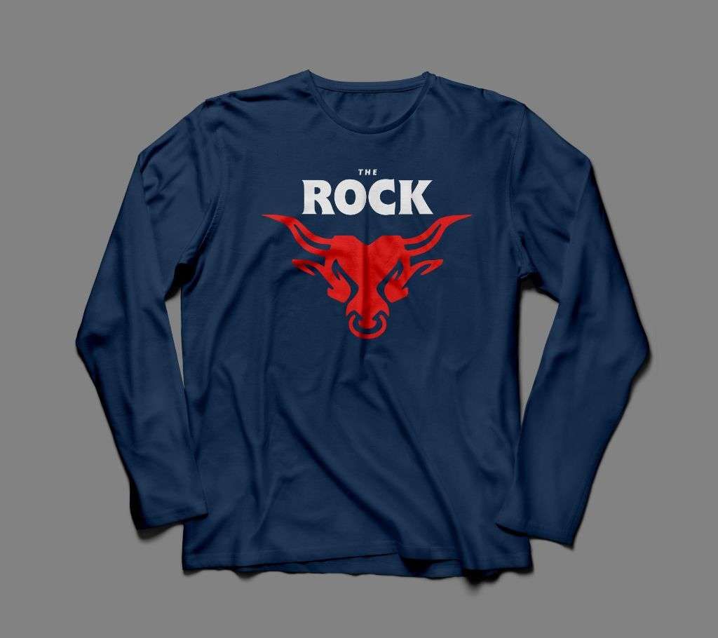 THE ROCK WWE LONG SLEEVE NAVY BLUE  THE ROCK COTTON TSHIRT FOR MEN