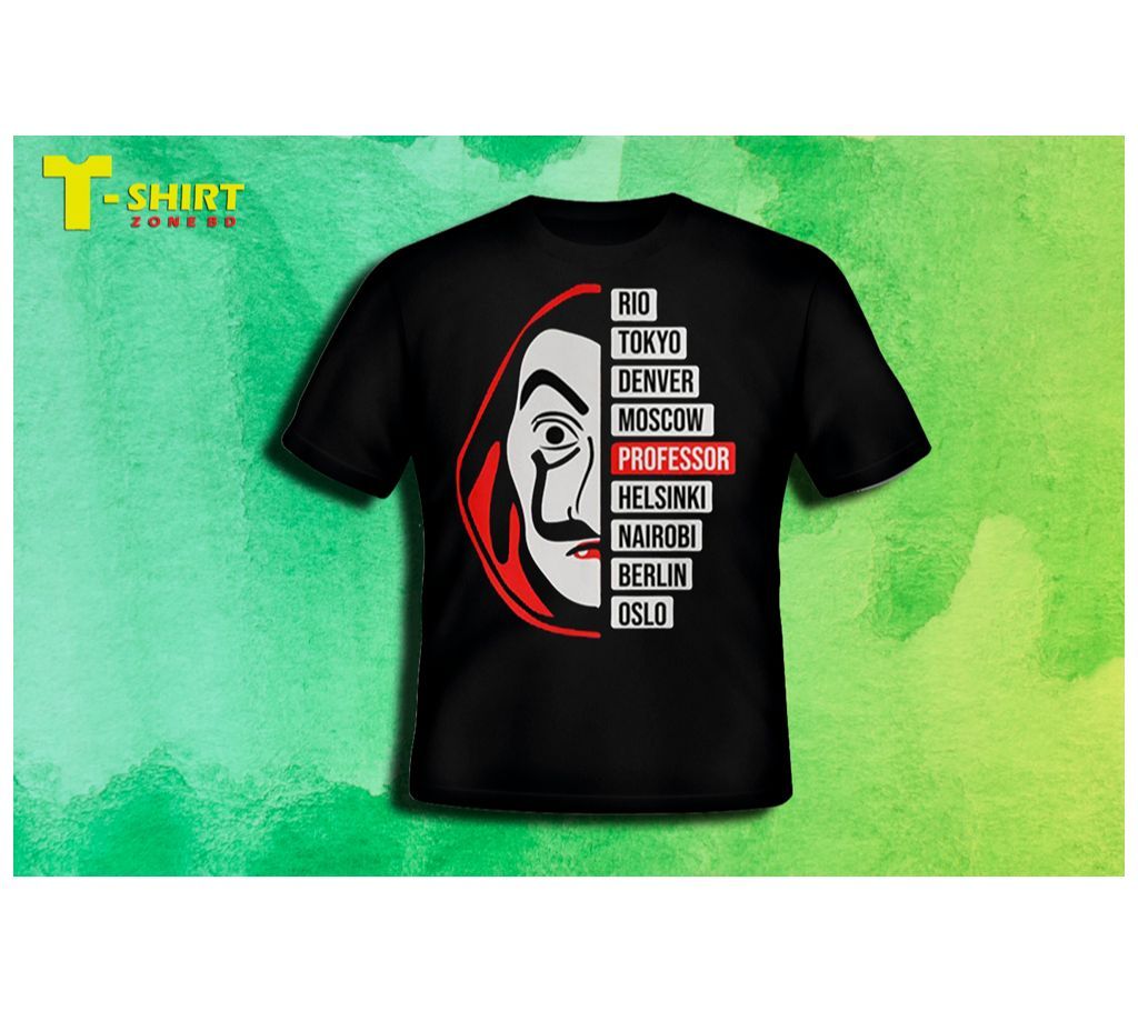 Black Cotton MONEY HEIST T-shirt for Men