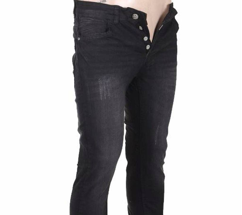 Menz Deep Black Stitched Semi-Narrow Jeans Pant
