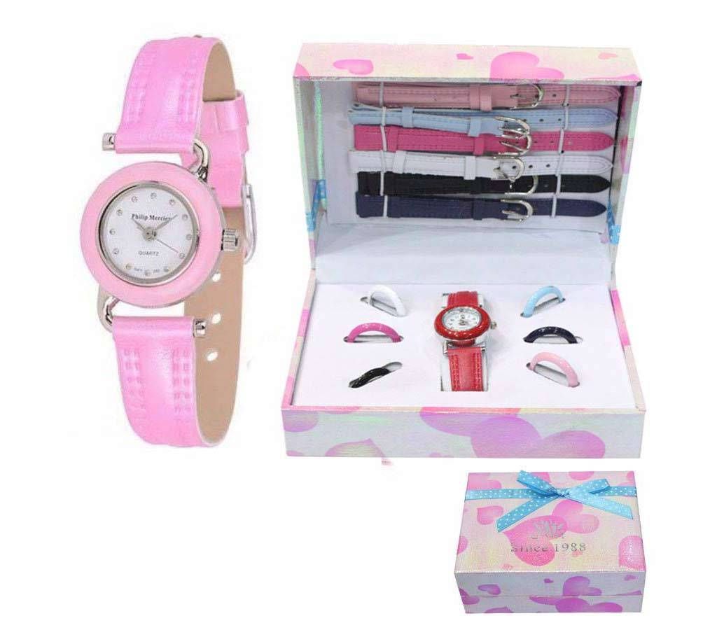 6 in 1 changeable Dial and belt ladies watch 