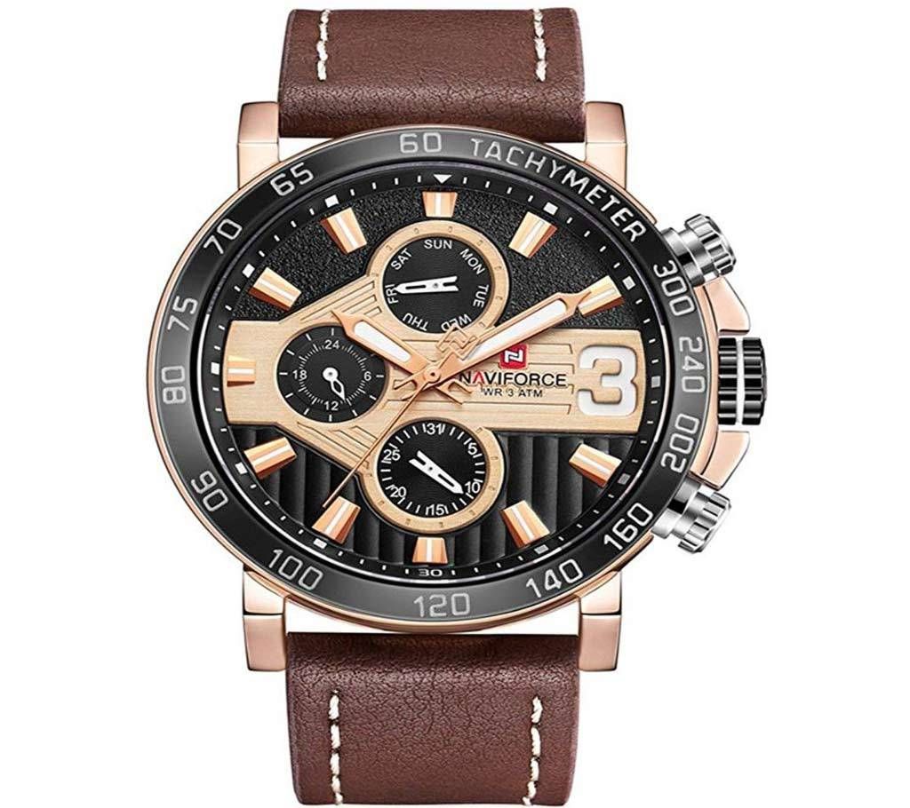 NAVIFORCE NF9137 BROWN PU LEATHER Chronometer WRIST WATCH FOR MEN