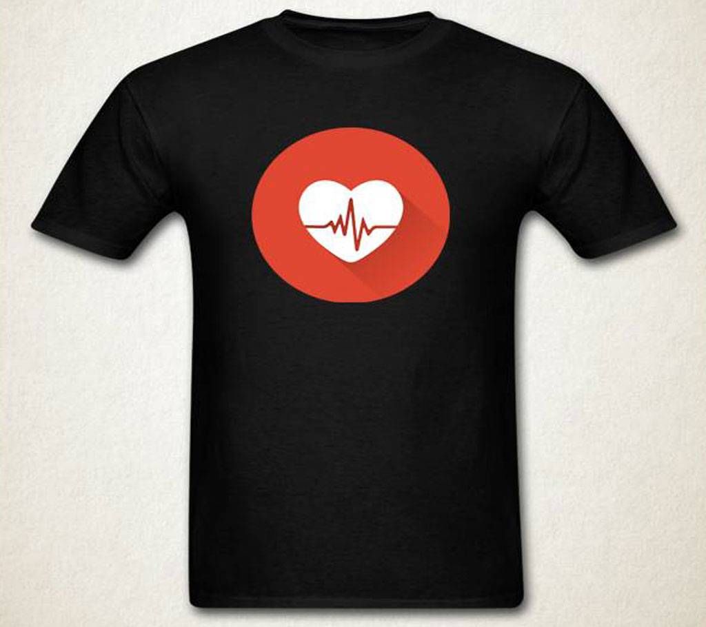 Heart Gents Half Sleeve Cotton T-Shirt Black