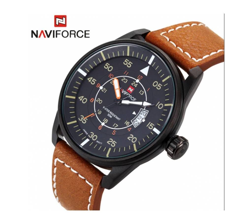 Naviforce Analog Mens Quartz Wrist Watch Leather Military Watch