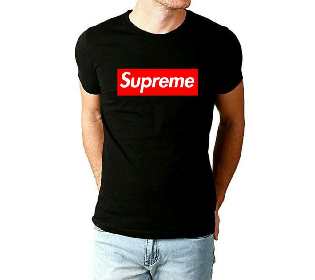 SUPREME Black Menz Round Neck T Shirt 