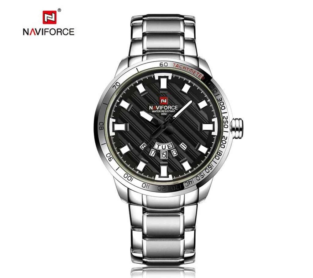 NAVIFORCE 9090 Stainless Steel Band Men Watch - SILVER AND BLACK