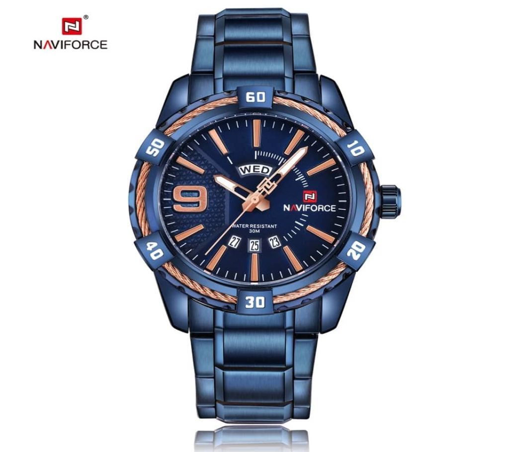 Naviforce NF9117 - Blue Stainless Steel Analog Watch for Men