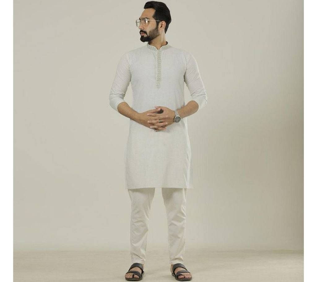 Cotton semi long cream color Panjabi.