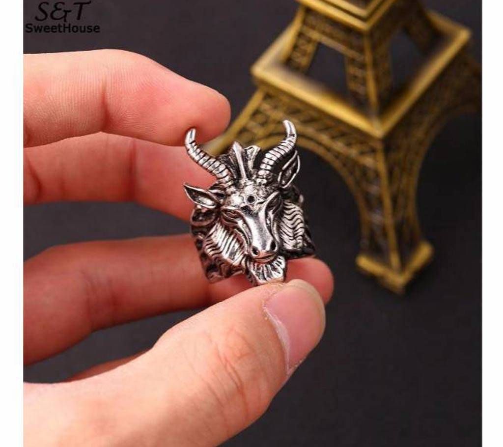 Stainless Steel Punk Silver Carved Ring