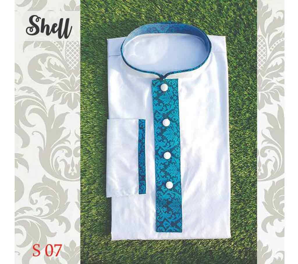 Light Blue Cotton Semi Long  Panjabi For Men