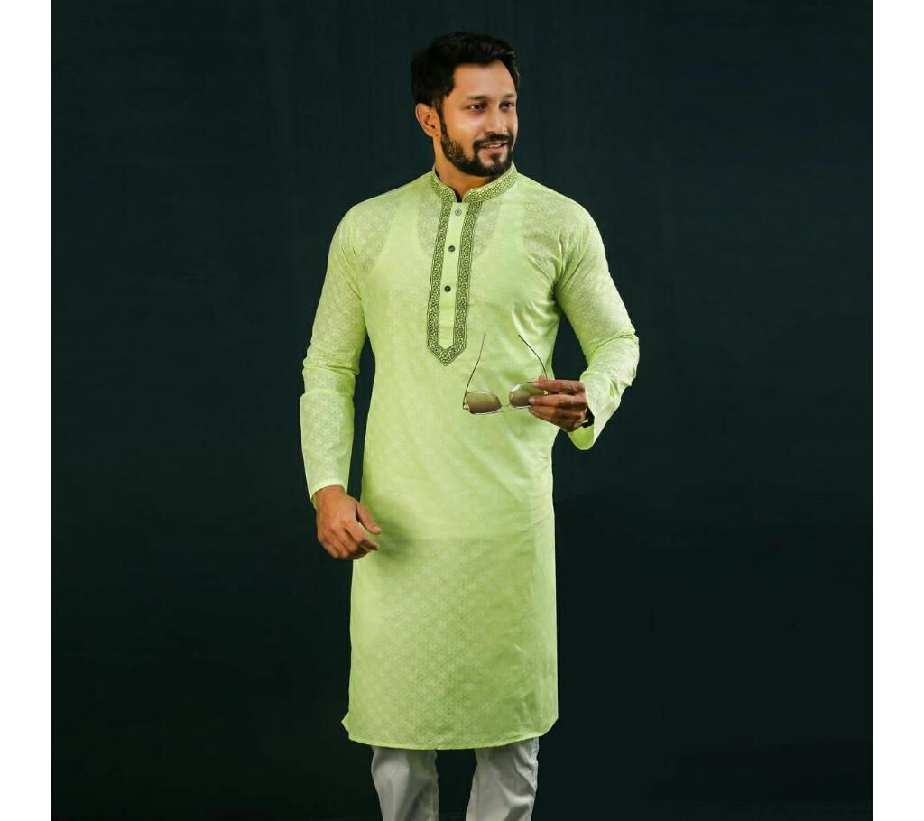 Men's semi long Cotton Punjabi (Deep Lemon Green)