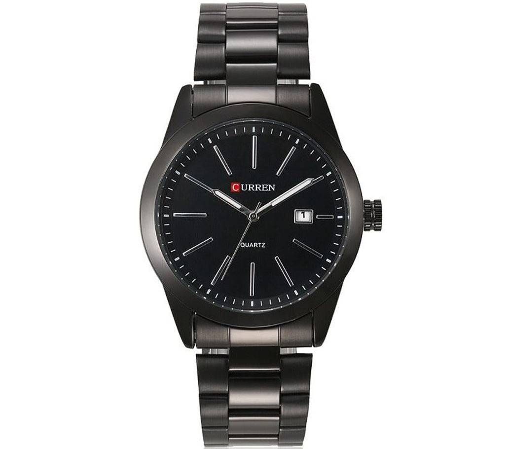 Curren 8091 Black Stainless Steel Wrist Watch for Men - Black