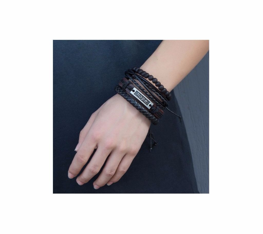 4pcs/ set New black and brown leather Multi-layer Bracelet For Men