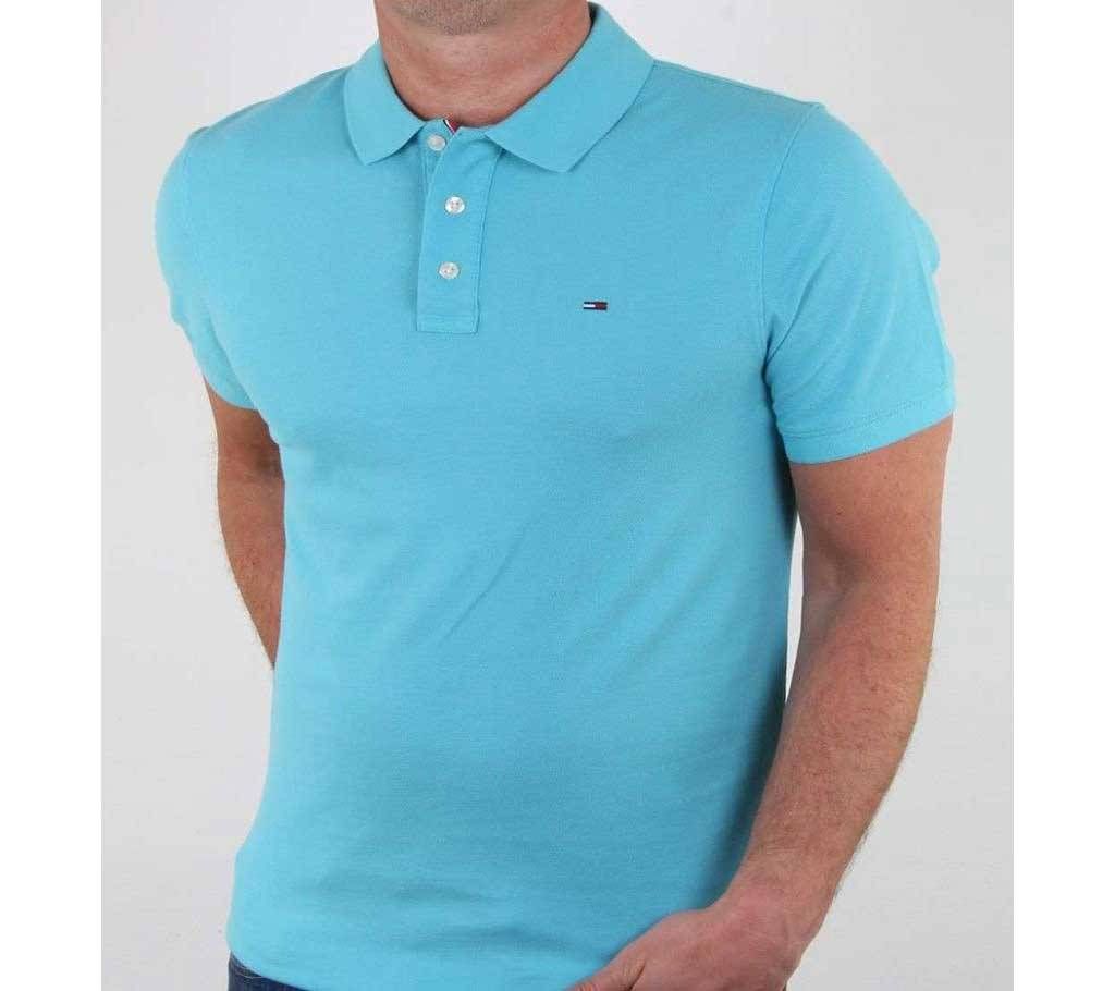 Sky blue half sleeve casual polo t-shirt for man