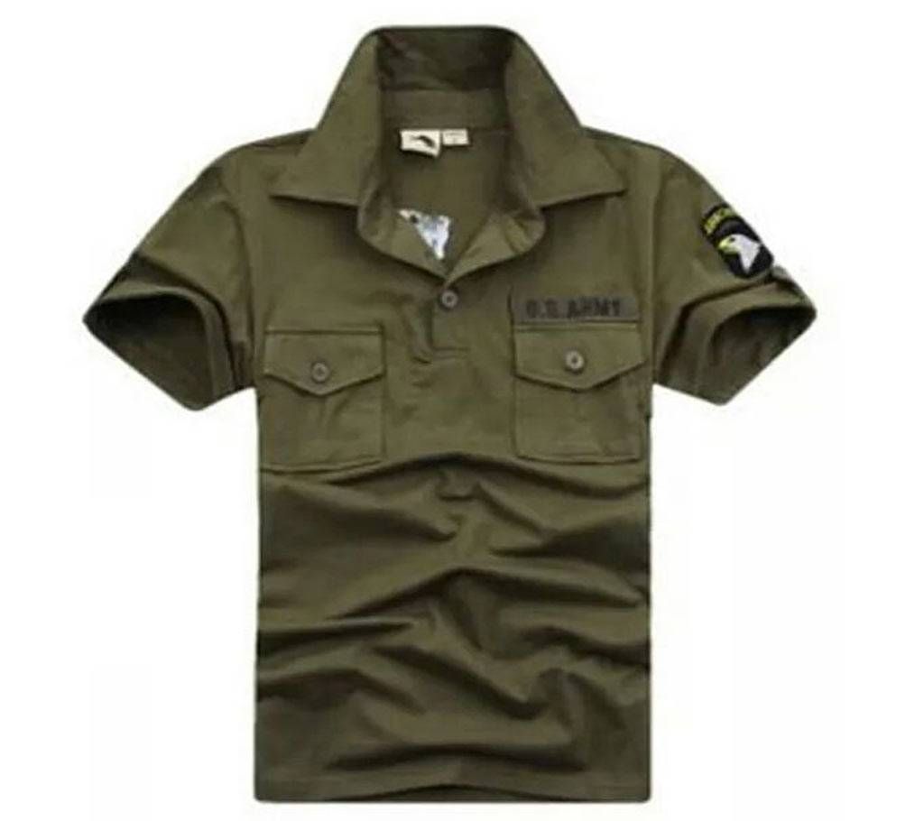 Cotton Half Sleeve Polo Shirt For Men-Olive 