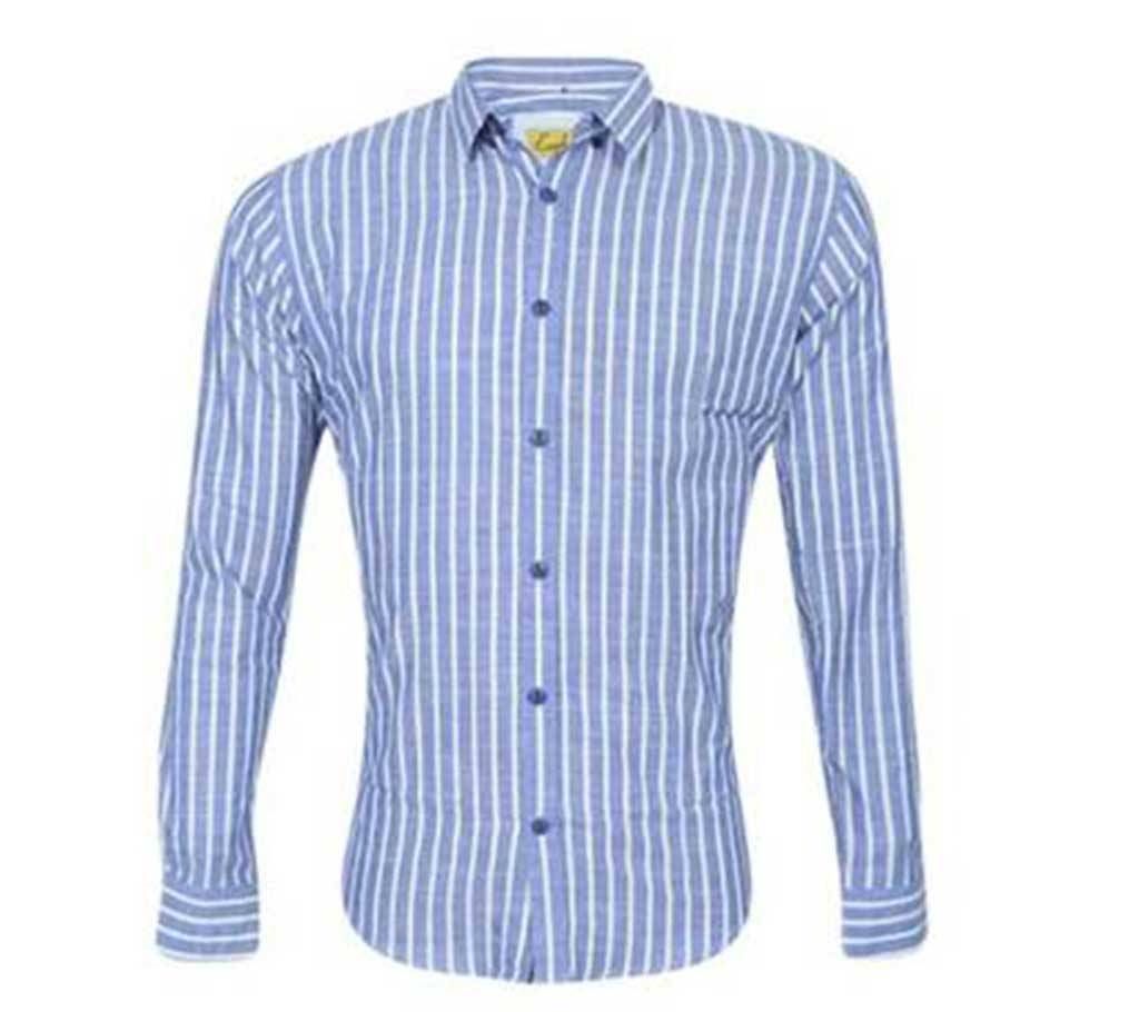 White and Sky Blue Cotton Formal Shirt