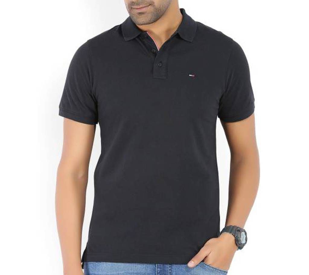 Solid Men's Polo Neck Black Shirt