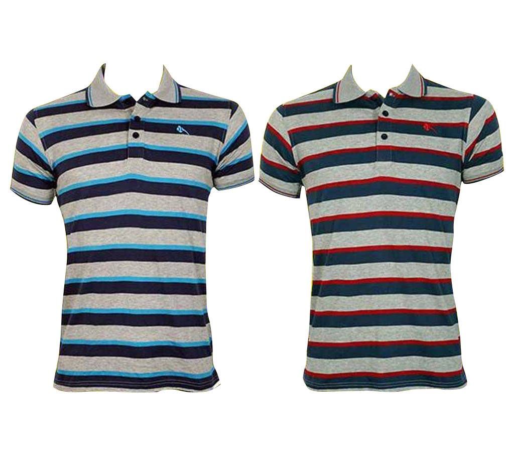 Gents Short Sleeve Striped Polo T-Shirt (COMBO)