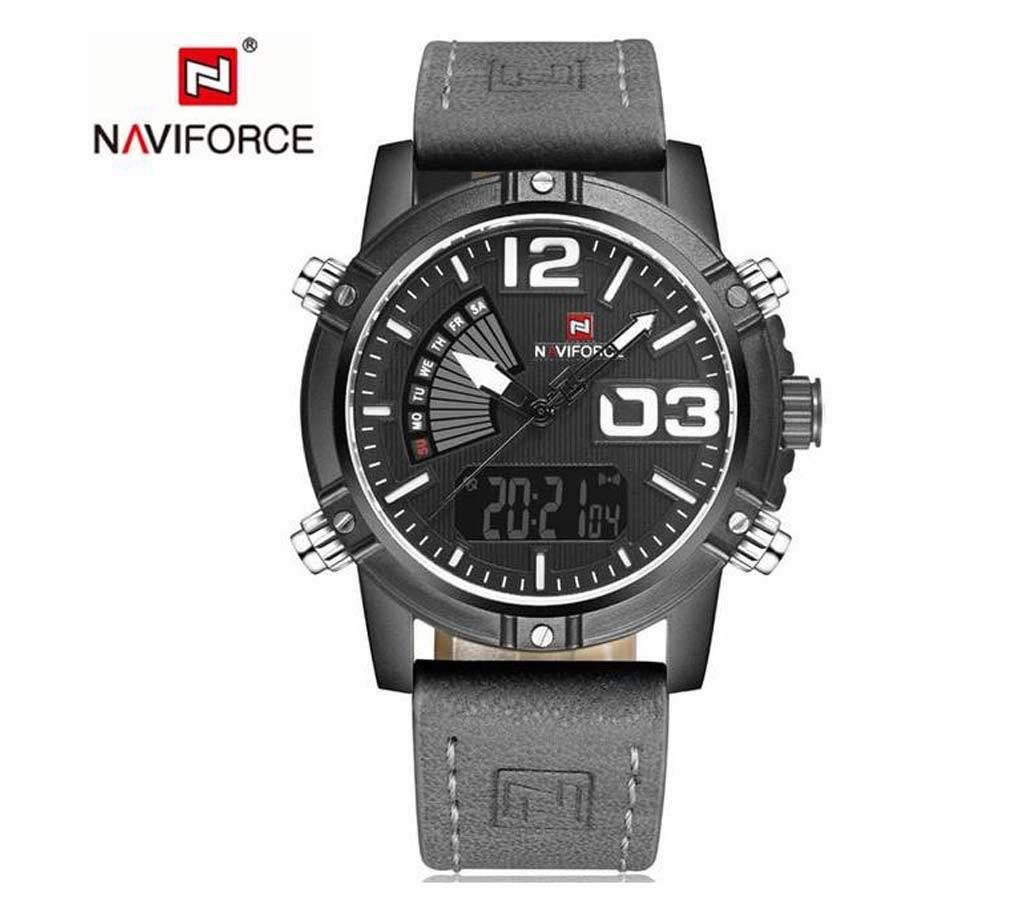 NAVIFORCE NF9095 PULEATHER TWO TIME WRIST WATCH -ASH
