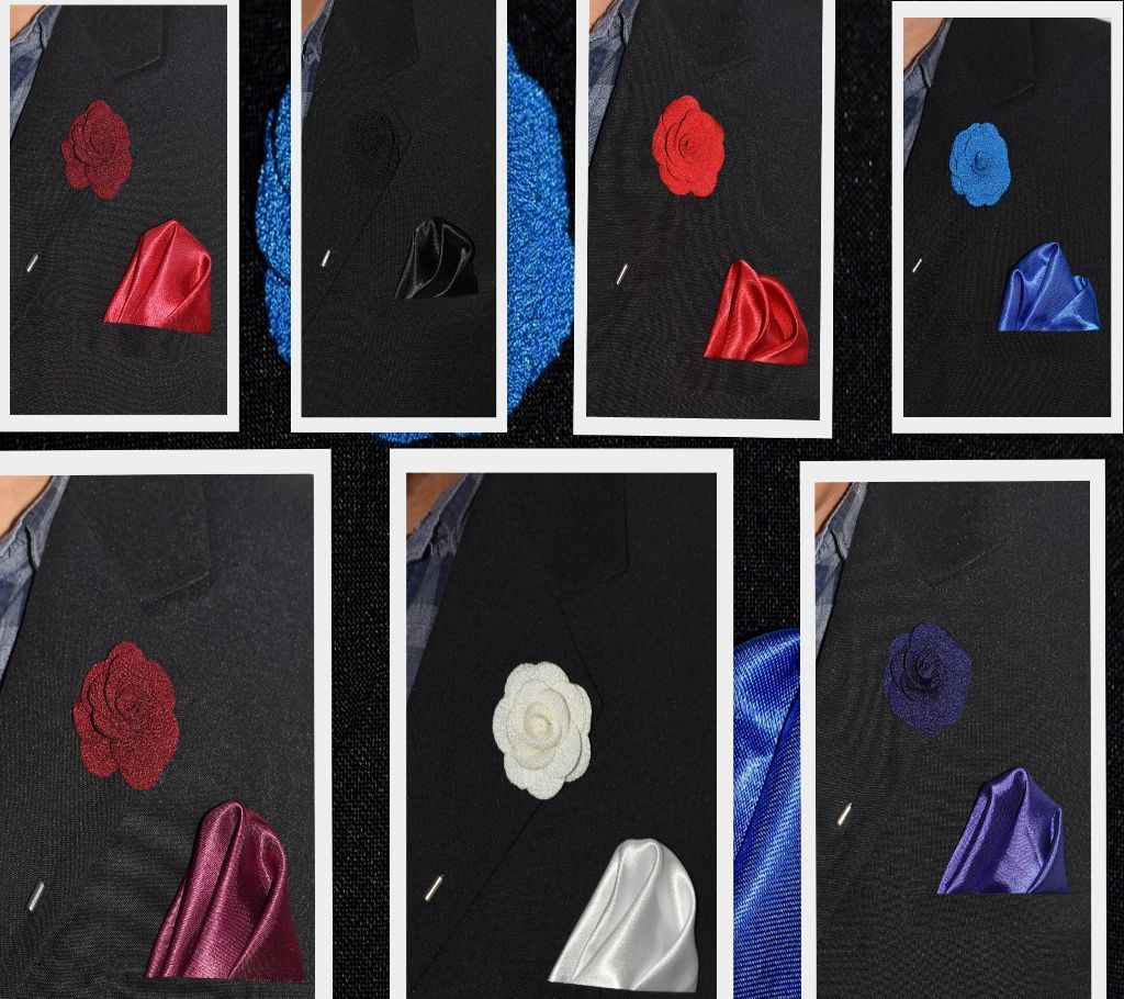 Lapel Pins with pocket square For Men Brooch for Suits Accessories - Set of 7