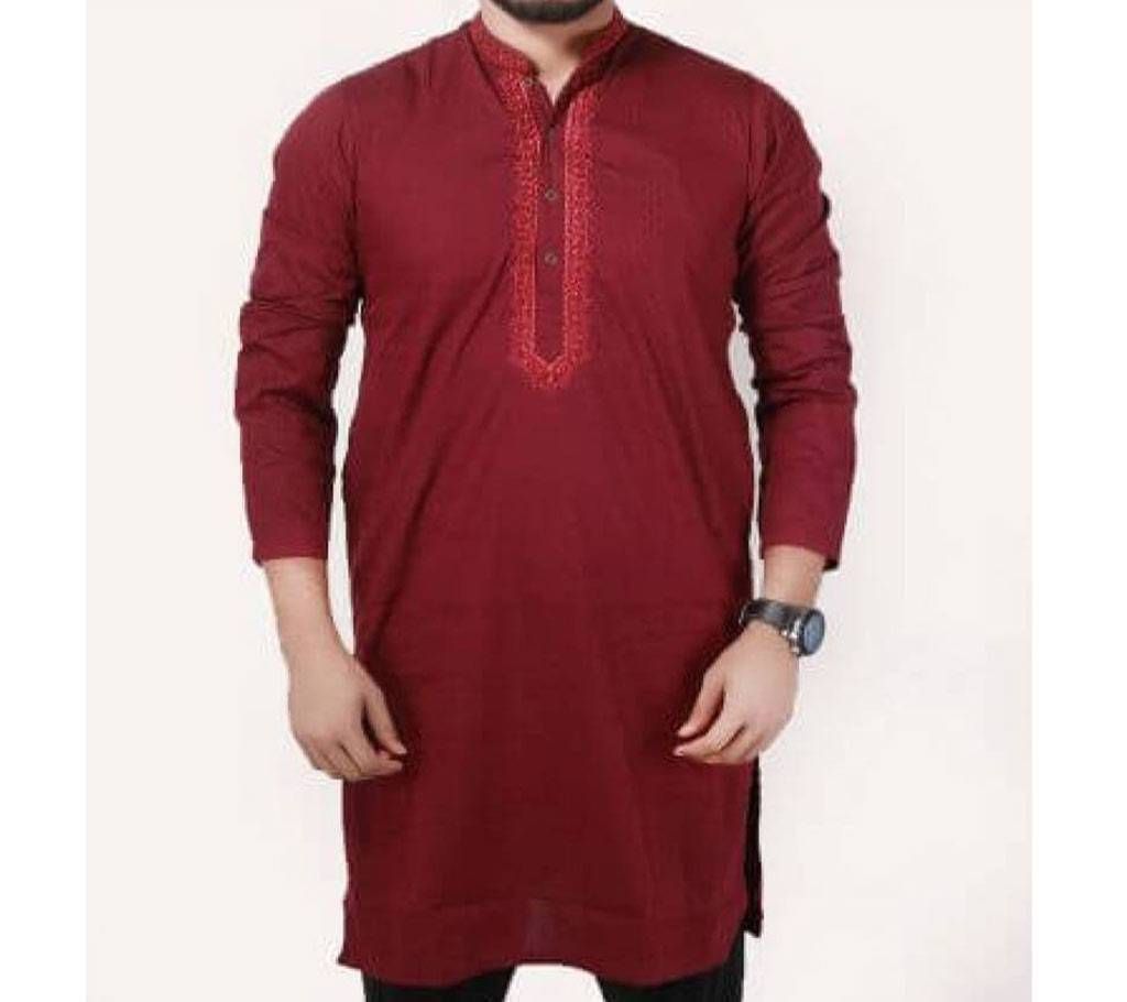 Dark Maroon Cotton Panjabi for Men