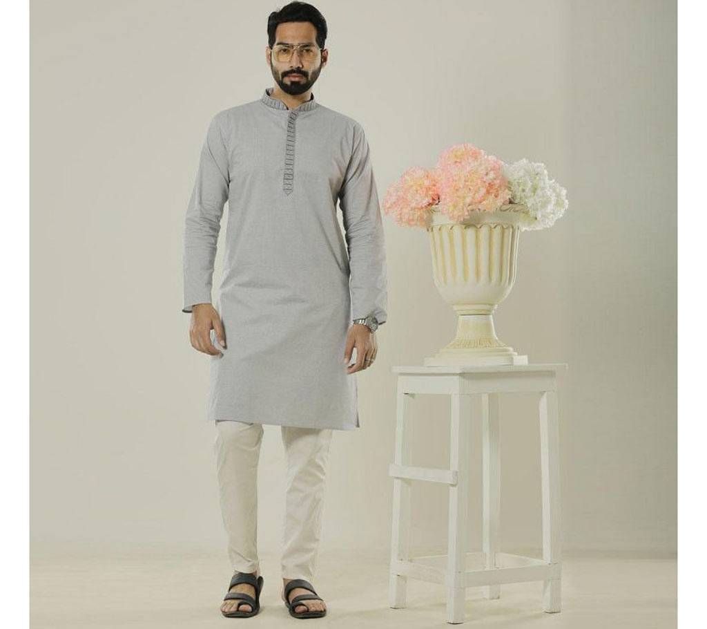 Cotton semi long grey color Panjabi.