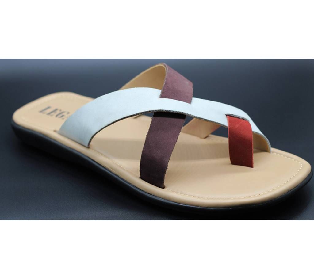 Menz Casual Leather Sandals LFL-013 White + Chocolate + Red