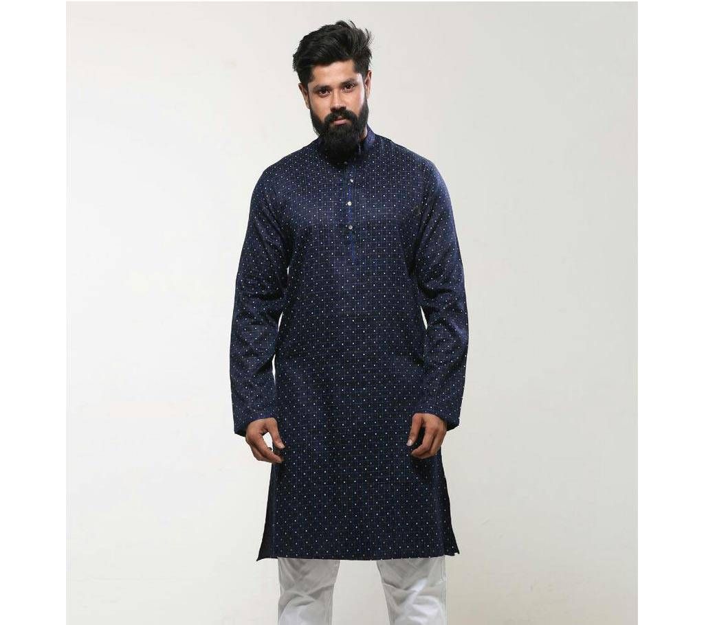 China Cotton Men's Punjabi  Navy Yellow Check Ball