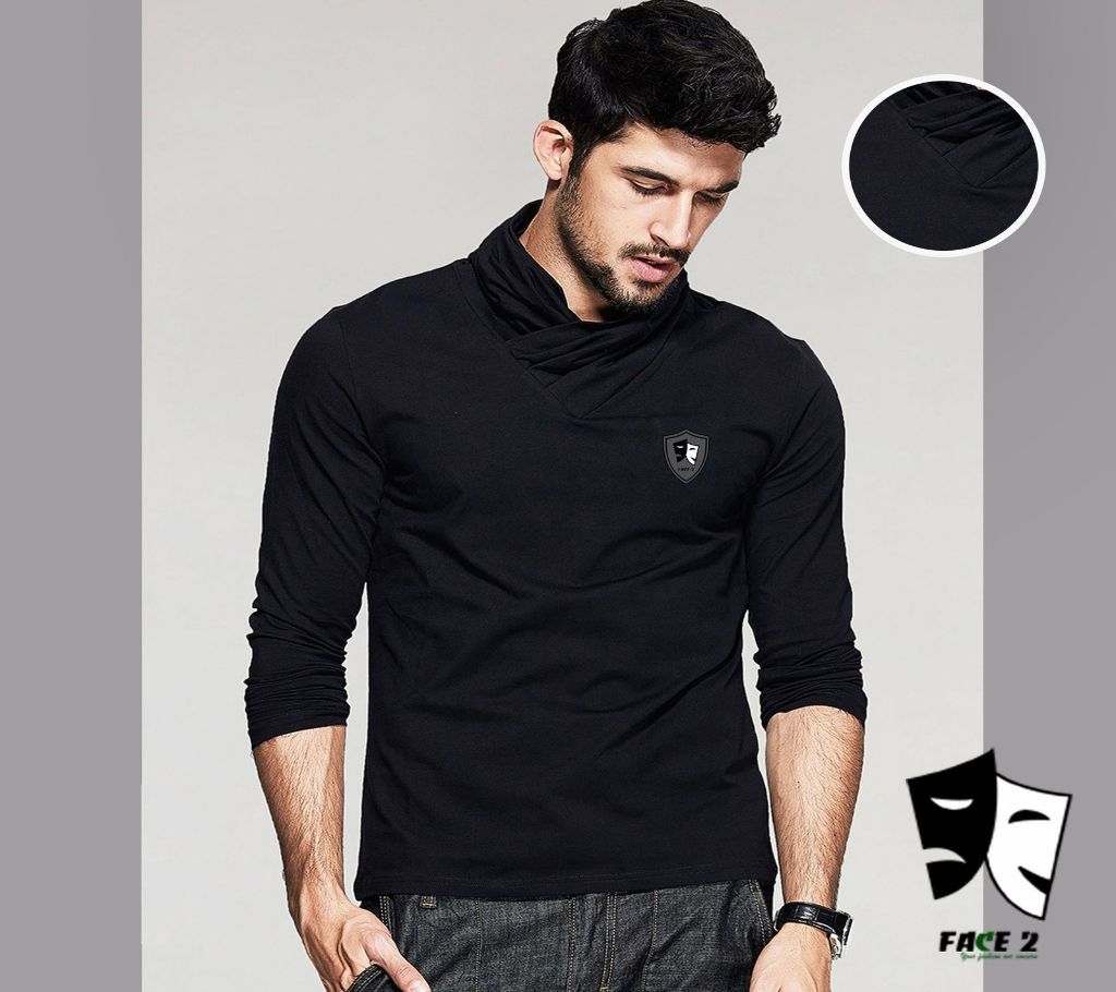 Mens Full Sleeve T-shirt - Solid Black - FAS