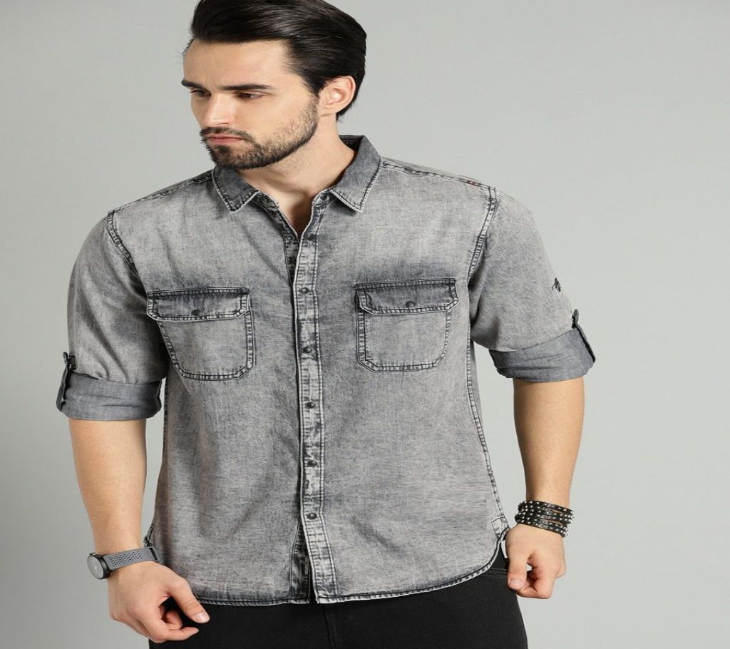 : Mens Stylish Slim Fit Denim Shirt - 004 - LEB