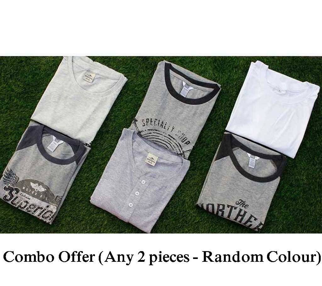 Cotton T-shirt Combo Offer (Any 2 pieces - Random Colour) 