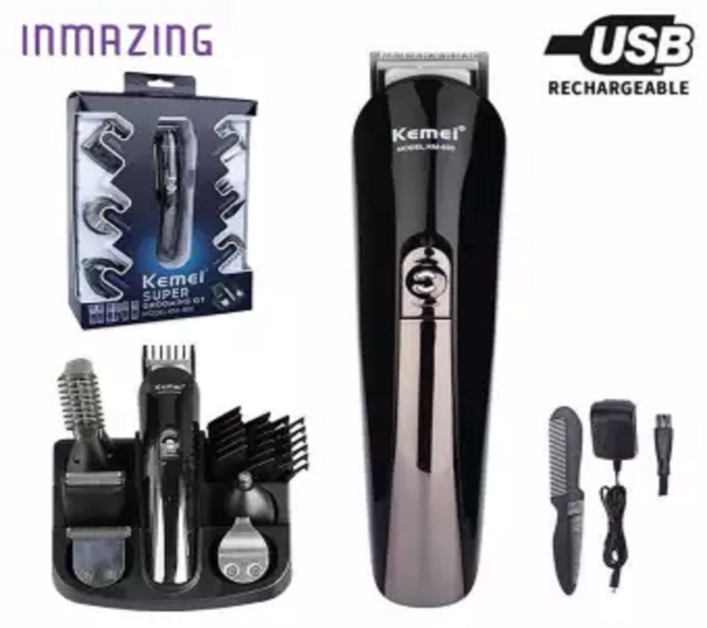 KM 600 Kemei 11 in 1 Titanium Blade Hair Trimmer For Men - Black