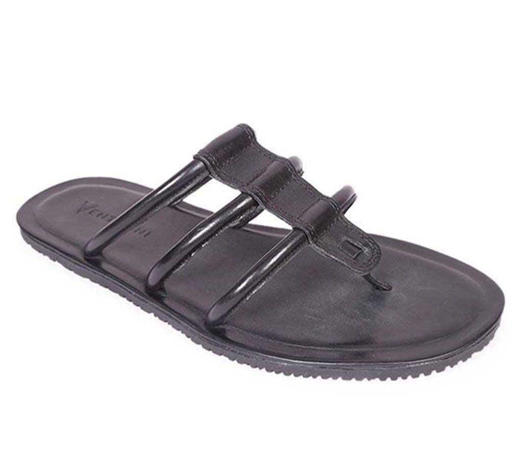 Venturini Men's Black Soft Leather Sandal

