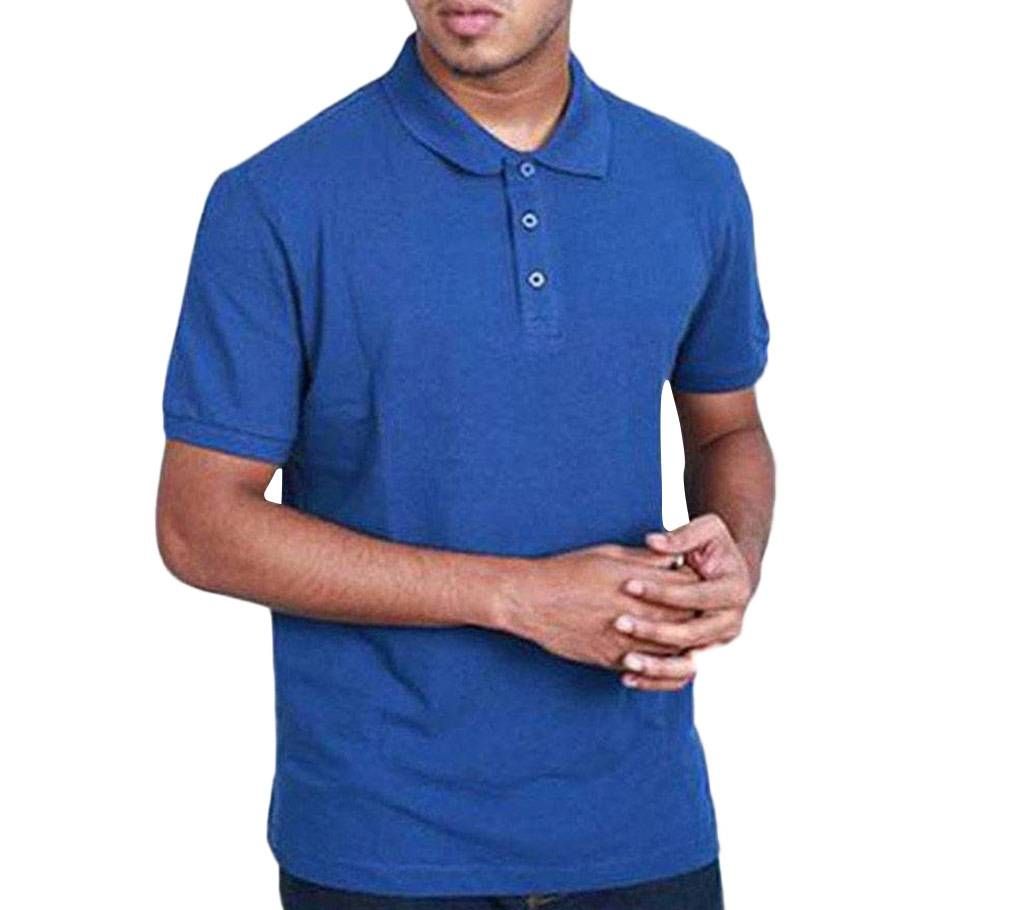 Blue Cotton Short Sleeve Polo for Men