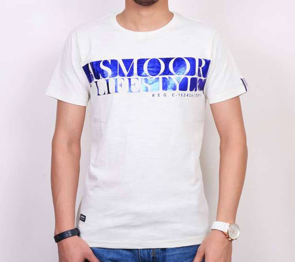 Asmoor White Cotton Short Sleeve T-Shirt for Men