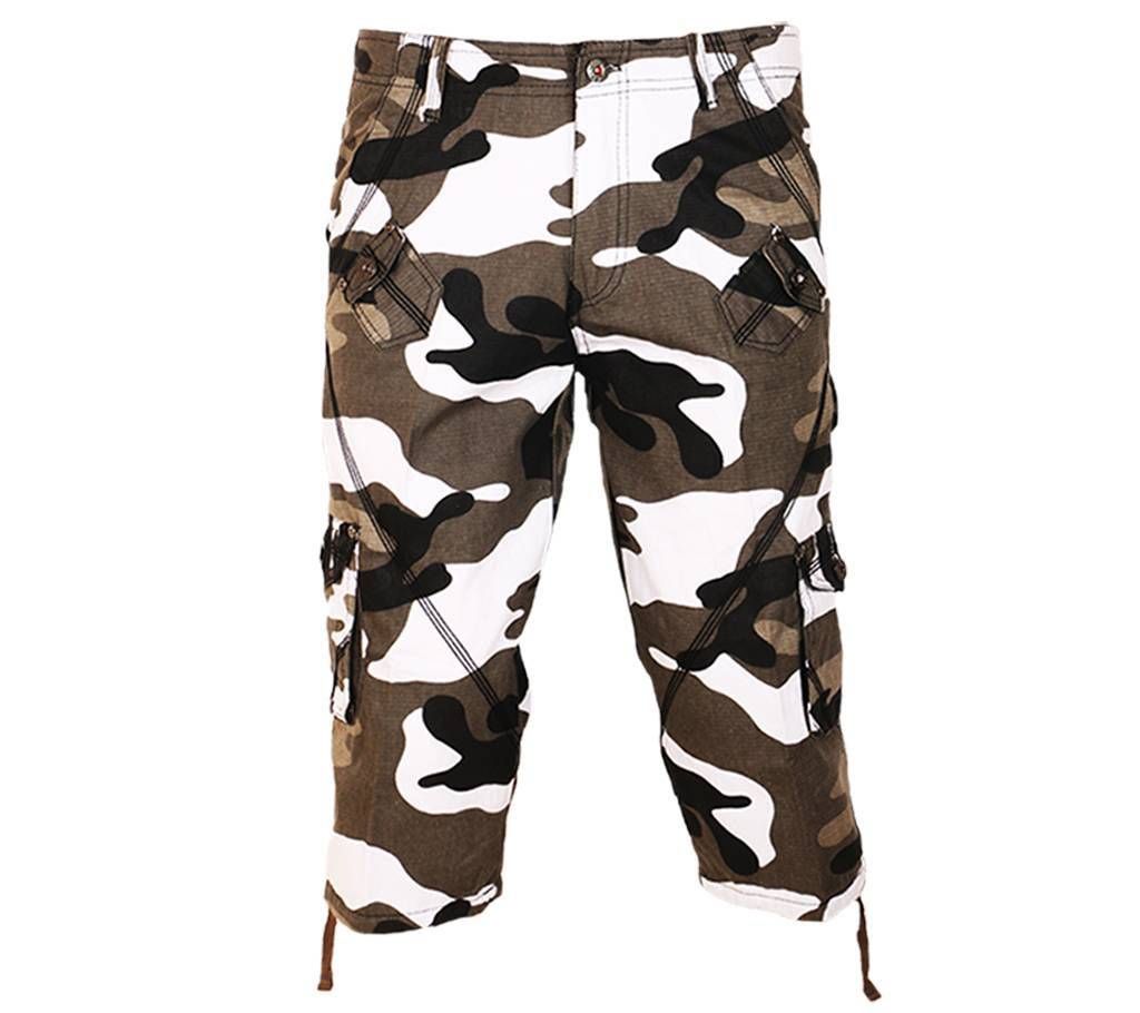 UNISEX CAMO PRINT CARGO THREE QUARTER PANT