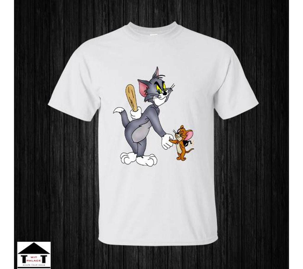 Tom&Jerry Gents Half Sleeve Cotton T-Shirt white