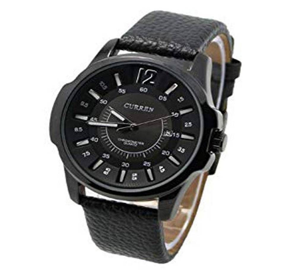 BLACK PU Leather GENTS ANALOG WRISTWATCH