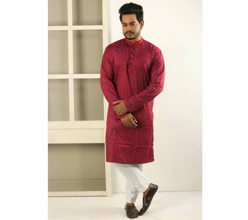 Maroon & Blue Design Cotton Panjabi
