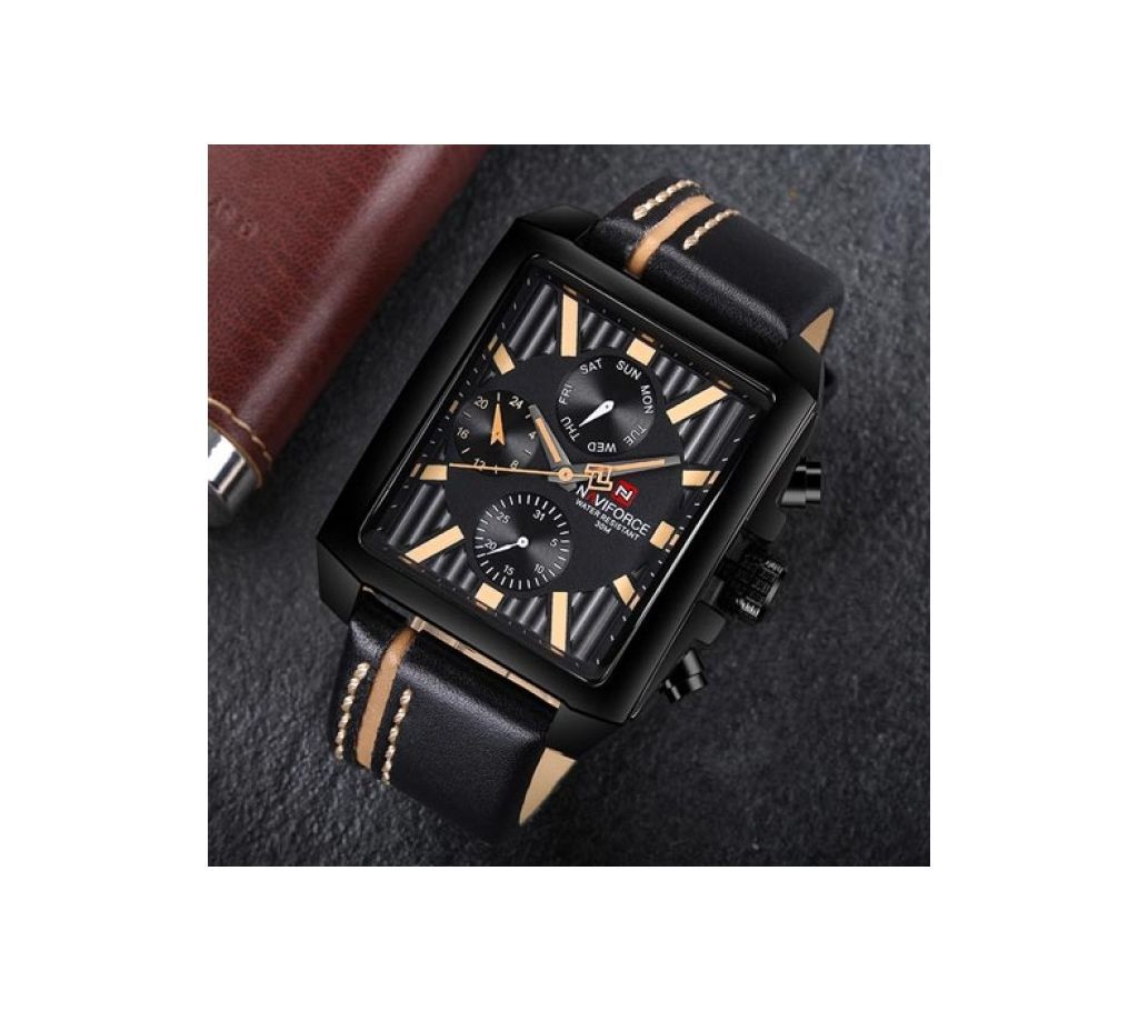 NAVIFORCE 9111 mens square analog watch quartz watch men luminous watches waterproof quartz watches men wristwatch for men