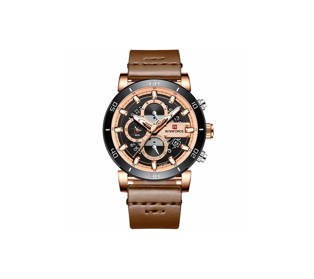 NAVIFORCE NF9131 Dark Brown PU Leather Chronograph Watch For Men - RoseGold & Dark Brown