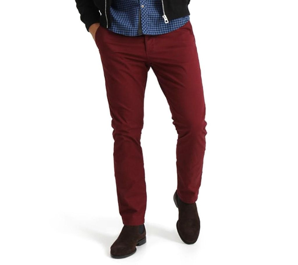 Stretchable Twill Gabardine Pant For Men-Maroon -