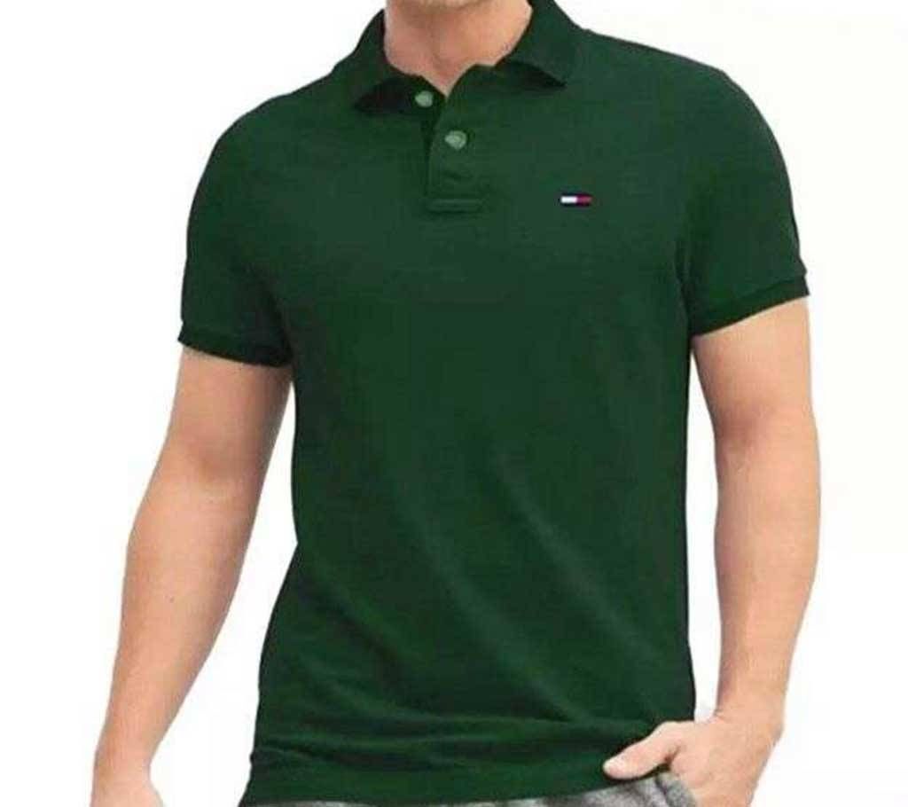 green color half sleeve cotton polo t-shirt for man