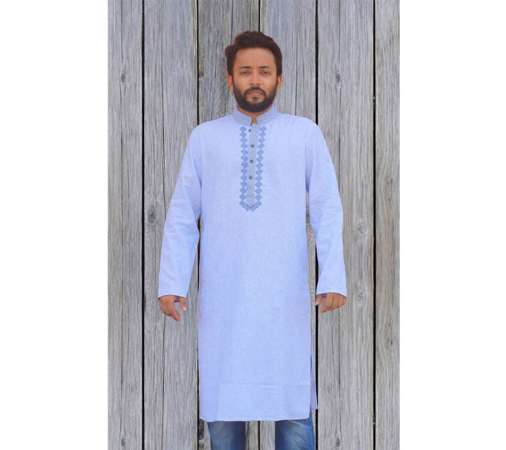 Gents Embroidered White Cotton Panjabi