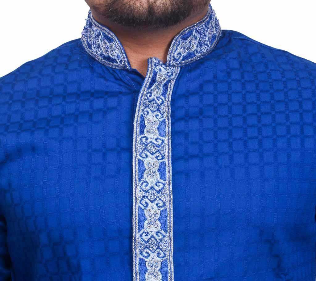 slim fit cotton long Punjabi-blue