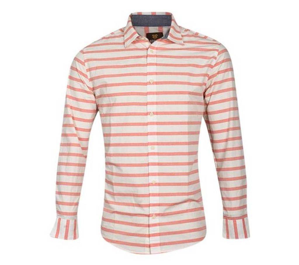 Mens White and Coral Cotton Long Sleeve Shirt for Men
