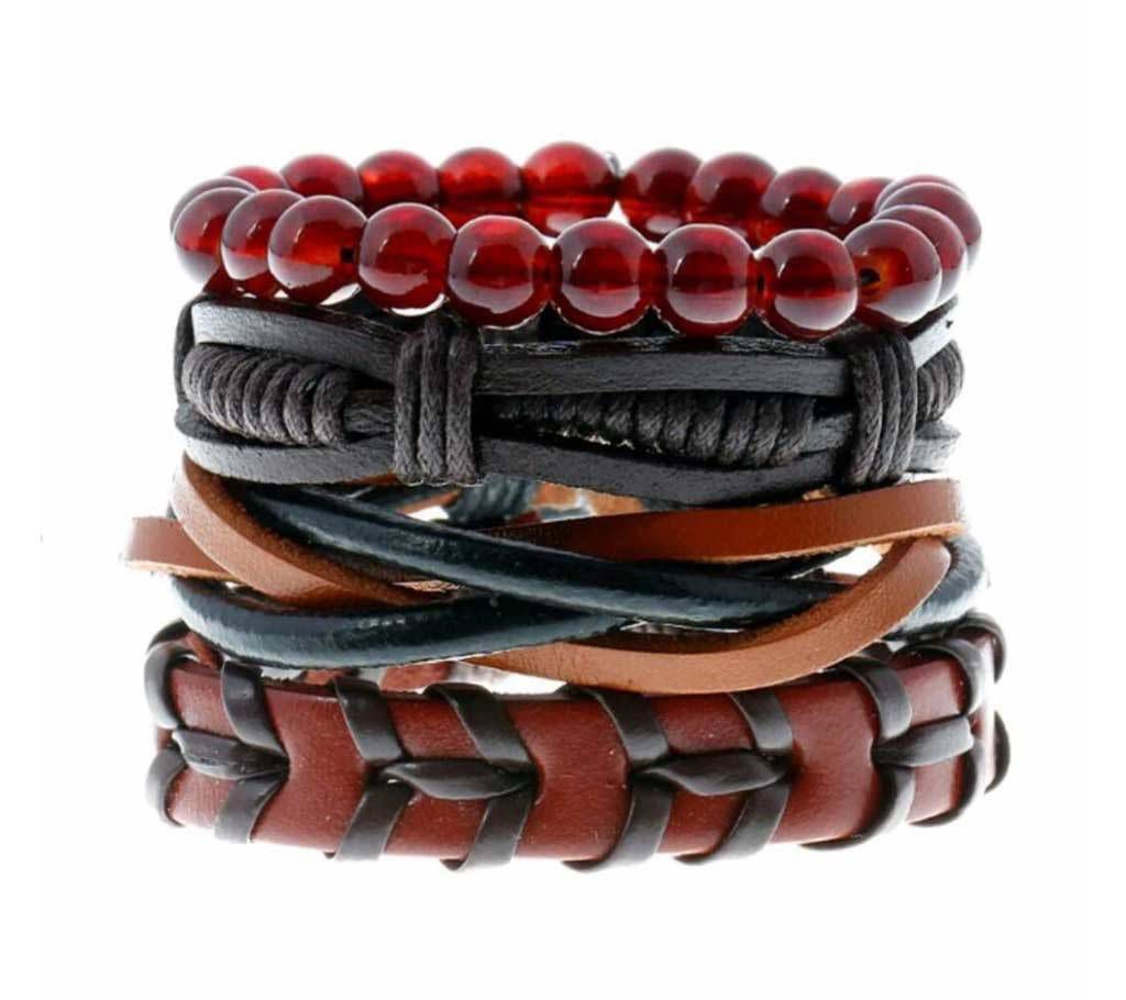 Men's Artificial Leather Wooden Design Bracelet