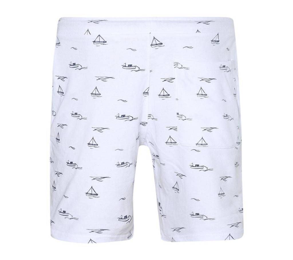 WHITE color printed cotton Short Pant For Men